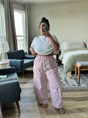 Wide Leg Polka Dot Lounge Pants - Pink